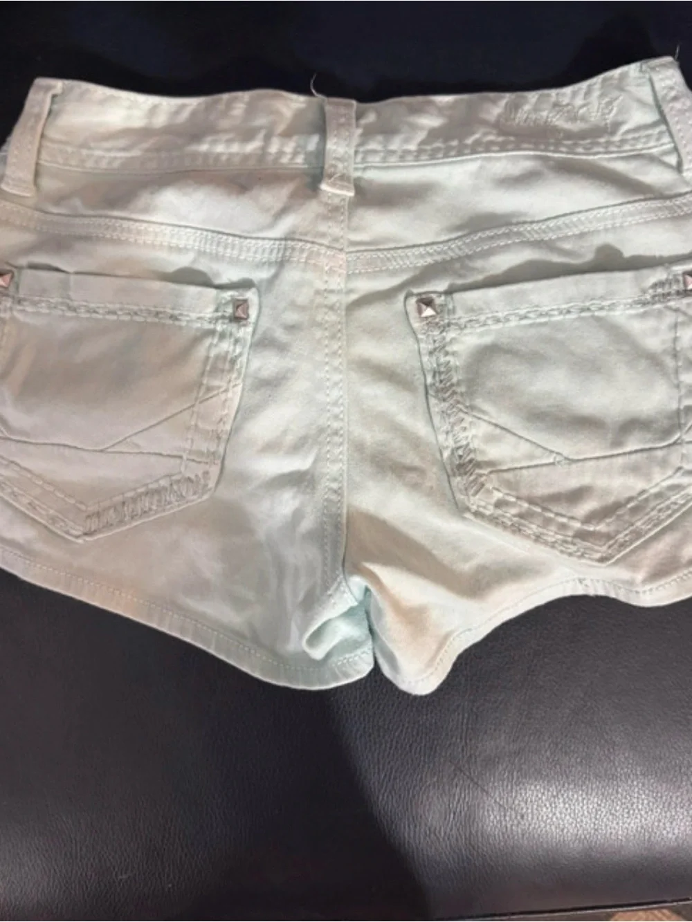 Daytrip Light Mint Women's Denim Shorts with Stud Accents